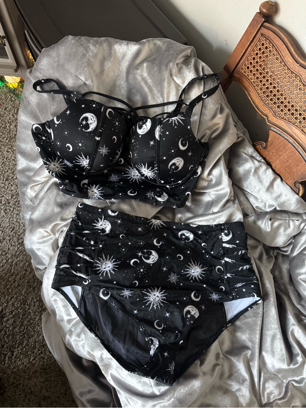 High-Waist Black Celestial Print Bikini Set